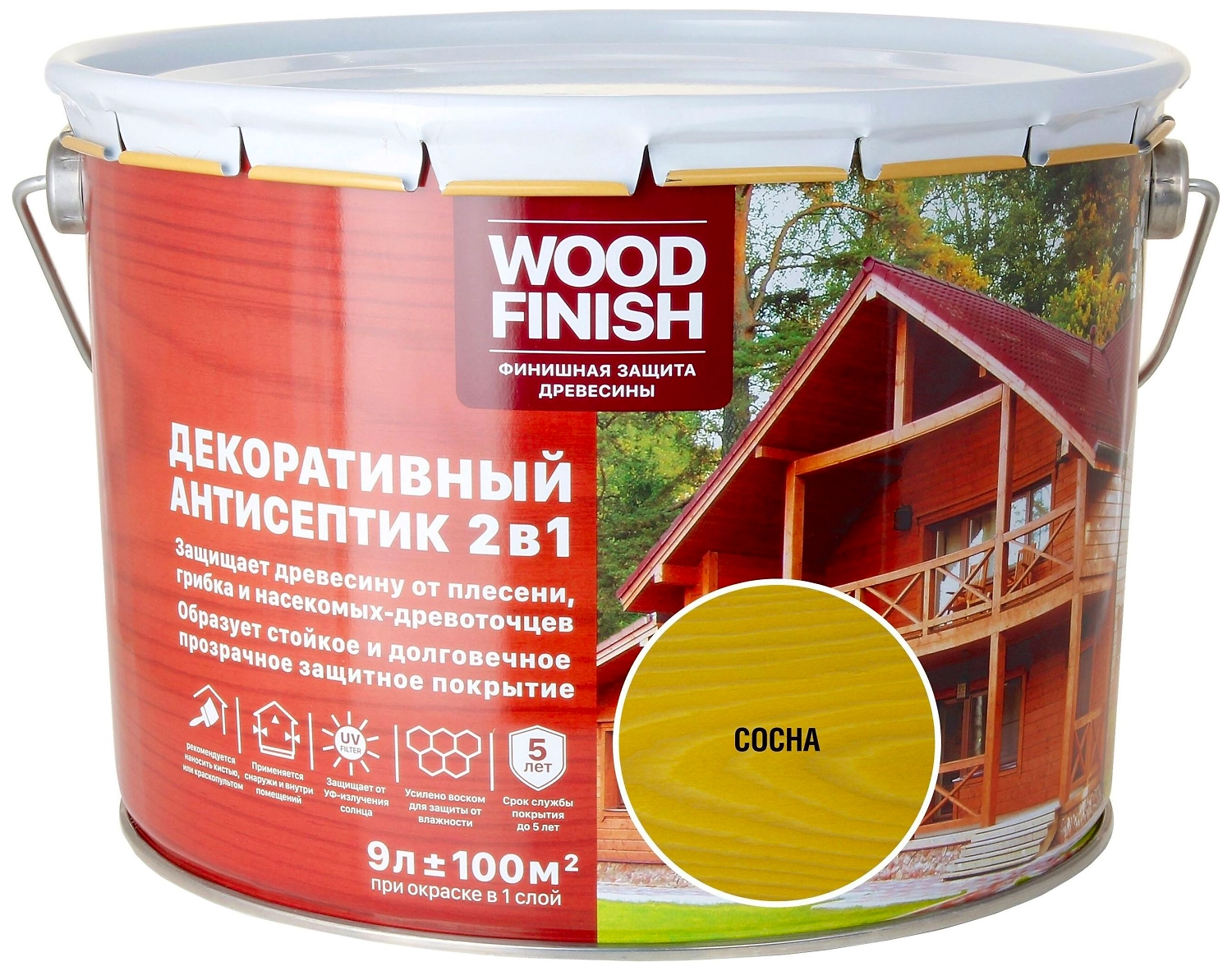 Антисептик DEKART Wood Finish полуматовый сосна 9 л