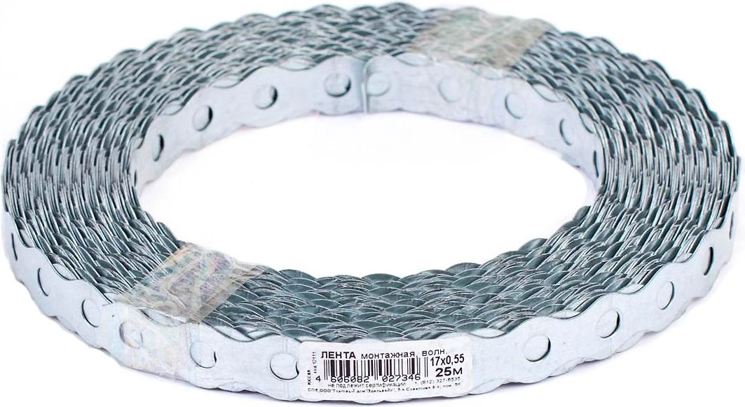 Монтажная лента Стройбат волнистая 17 мм х 25 м х 0,55 мм серая