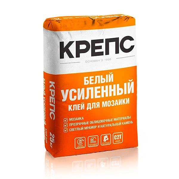 Плиточный клей цементный Крепс Белый усиленный 25 кг