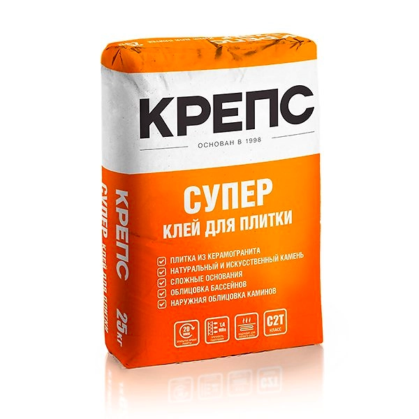 Плиточный клей цементный Крепс Супер 25 кг
