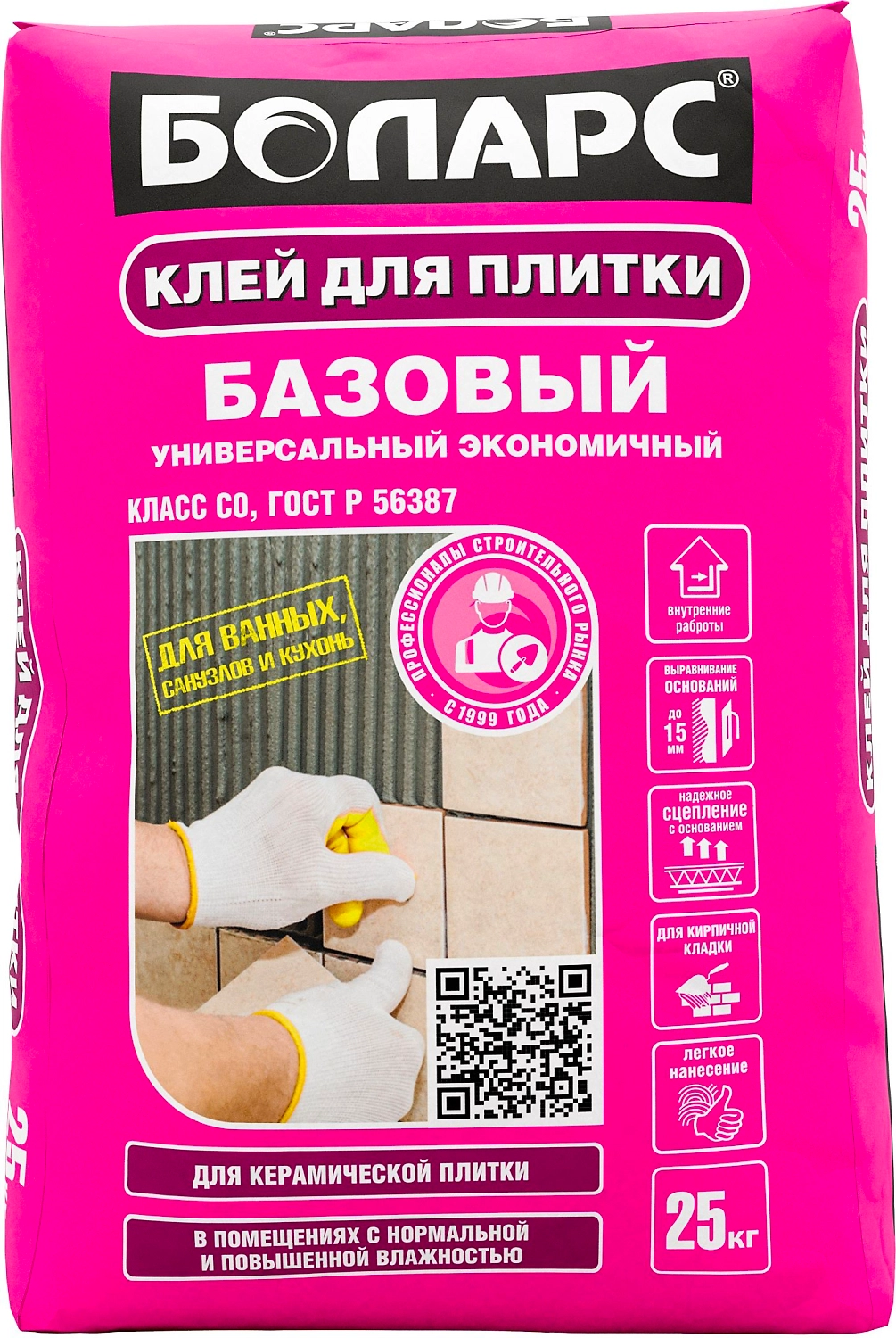 Плиточный клей цементный БОЛАРС Базовый 25 кг