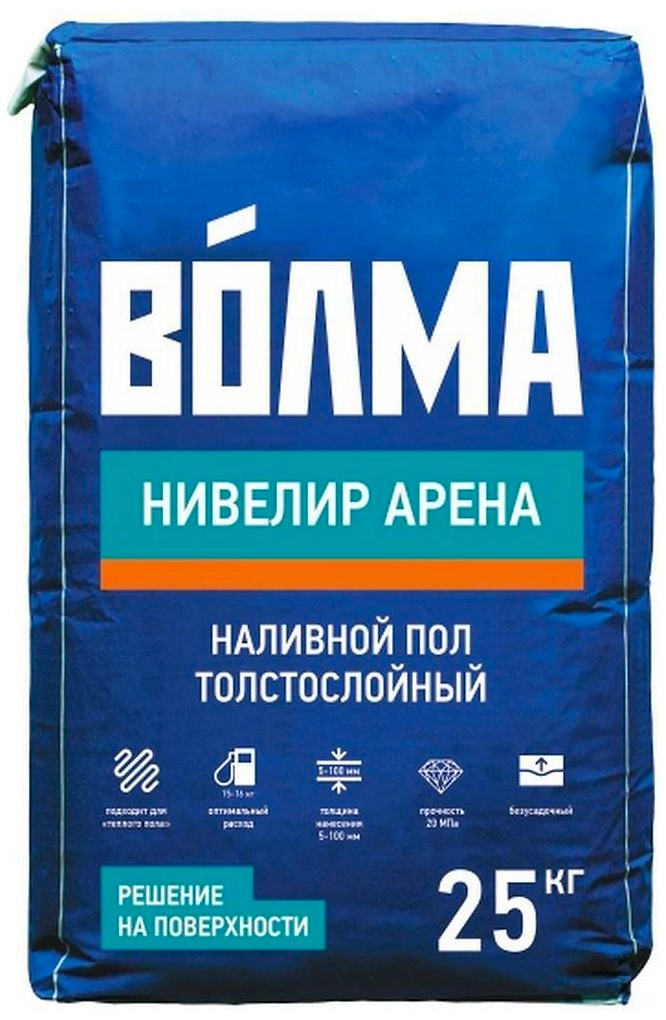 Наливной пол цементный толстослойный Волма Нивелир Арена 25 кг