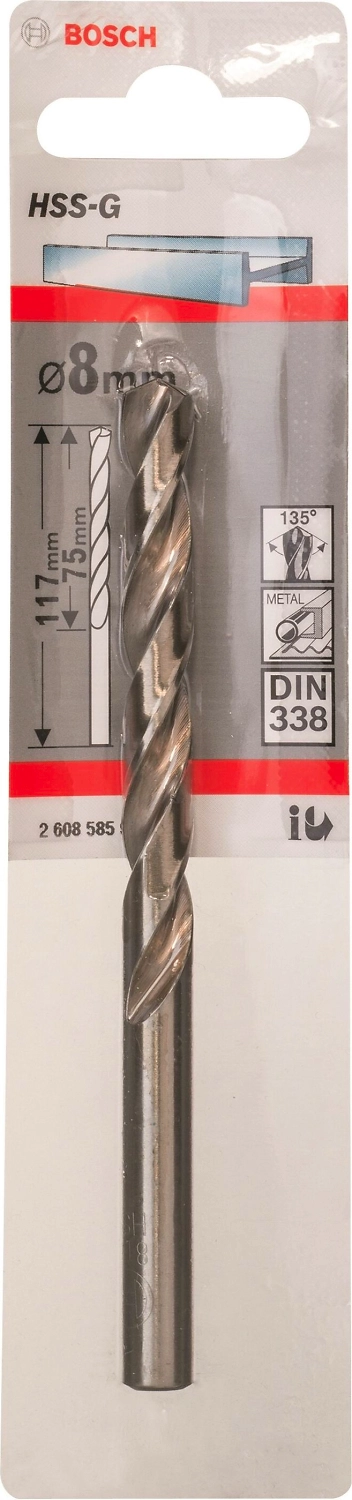 Сверло по металлу BOSCH HSS-G 8 мм 75 мм