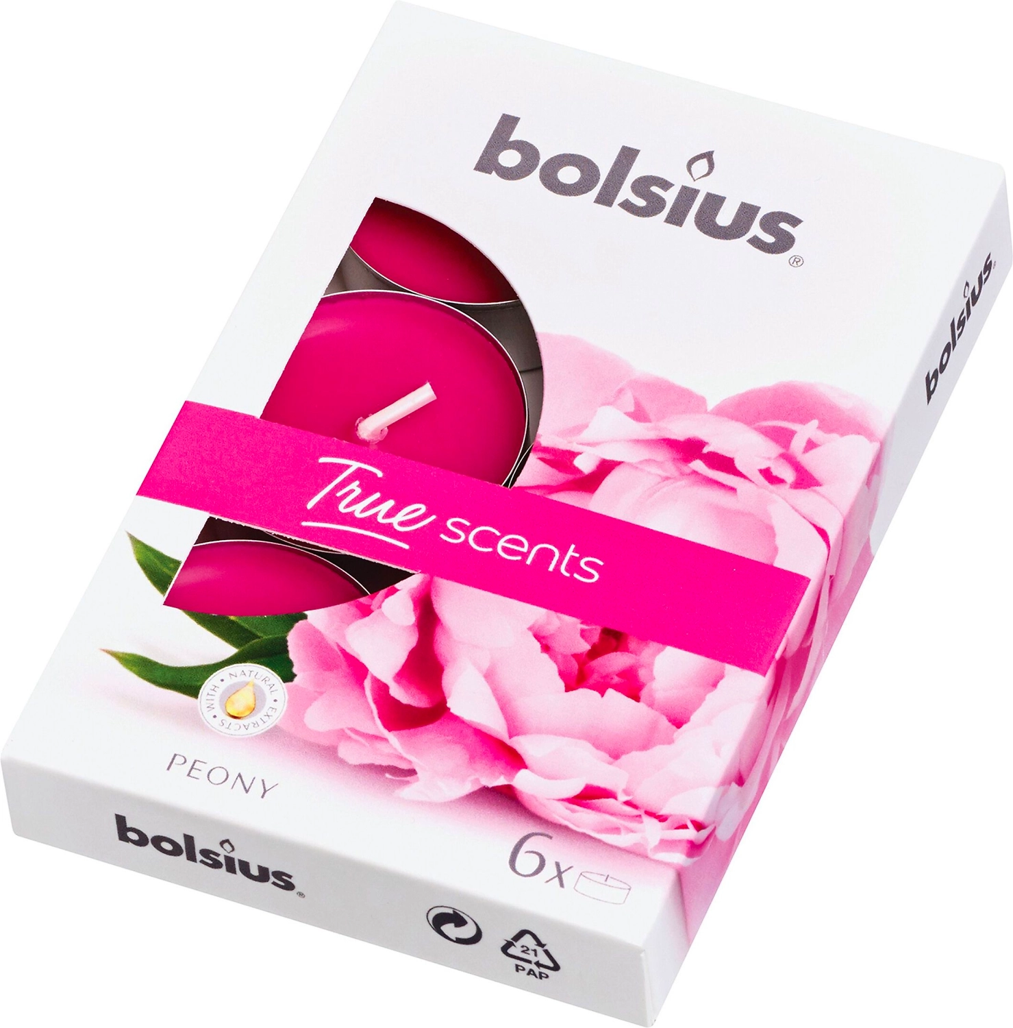 Свеча чайная Bolsius пион розовая 6 шт