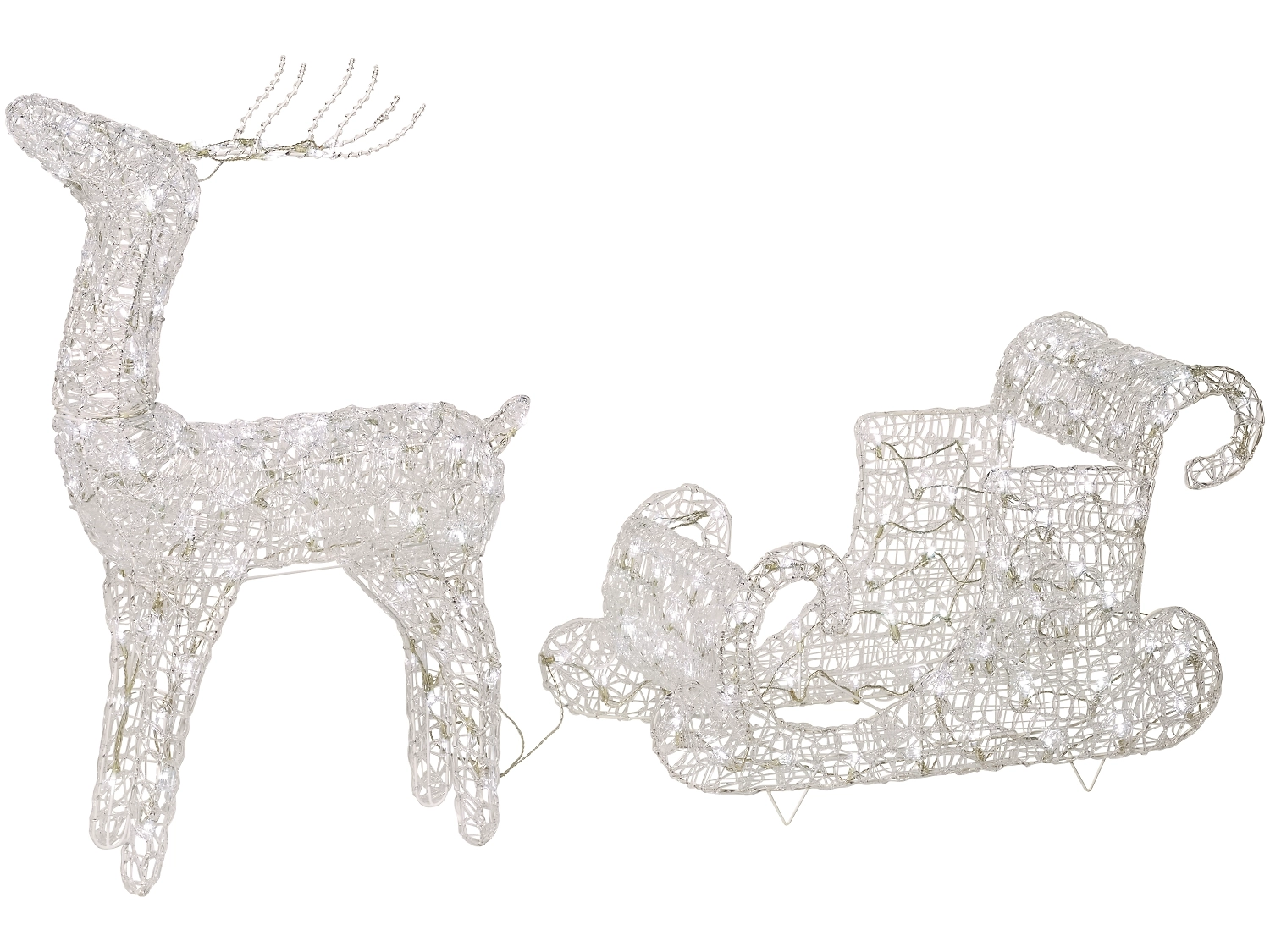Световая фигура Олень с санями 160 LED IP44 90 см холодный белый