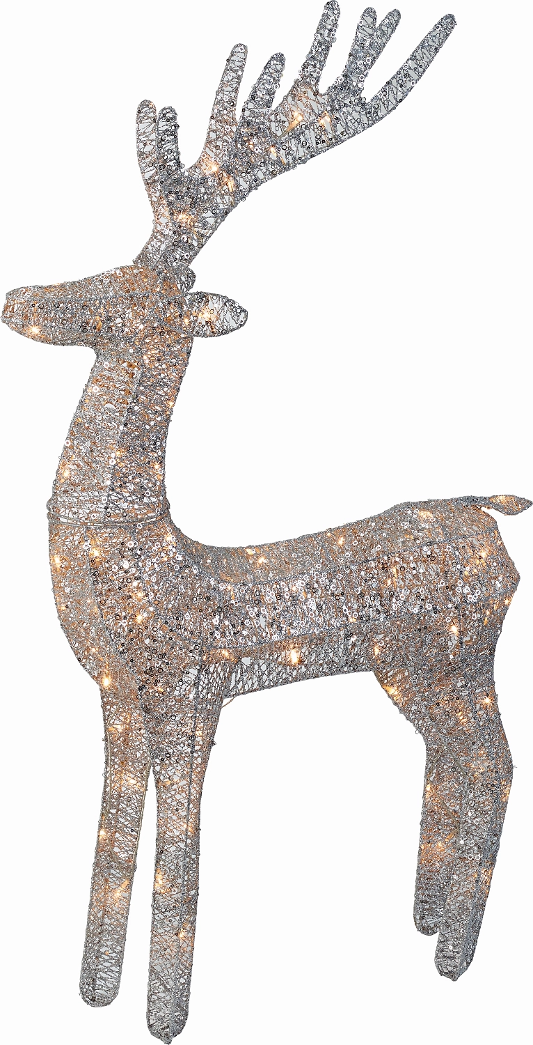 Световая фигура Олень с серебряными блестками 80 LED  IP44 115 см теплый белый
