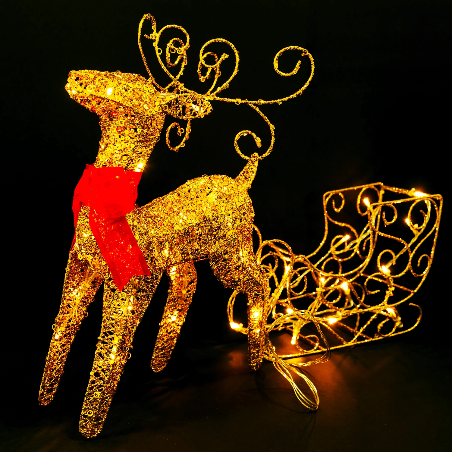 Световая фигура Олень с санями 40 LED IP44 46 см теплый белый