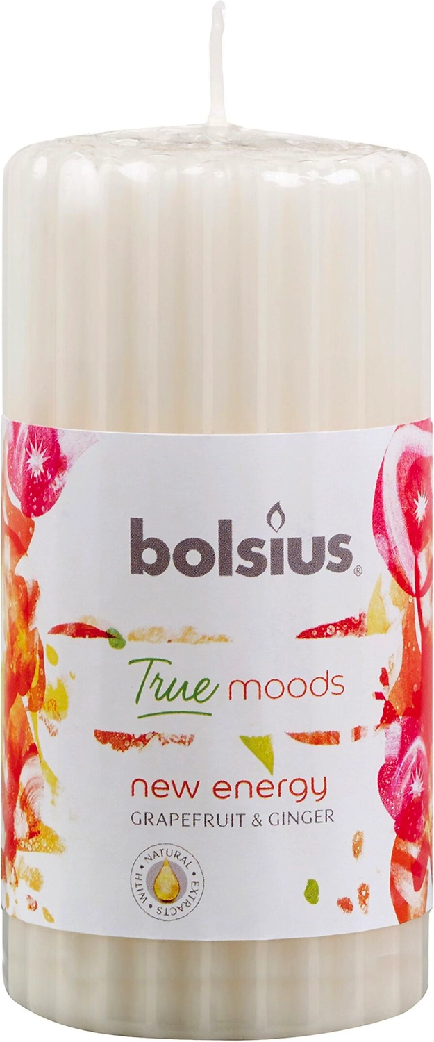 Свеча классическая Bolsius New Happy грейпфрут, имбирь 12x5,8 см белая