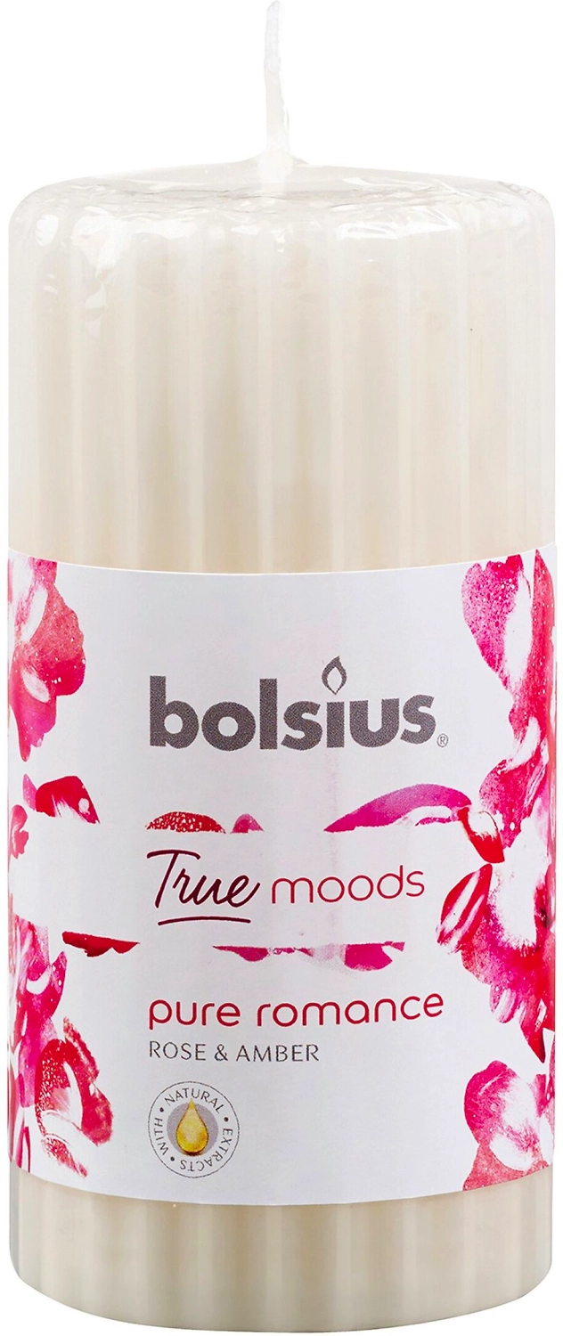 Свеча классическая Bolsius Pure Romance роза и янтарь 12x5,8 см белая