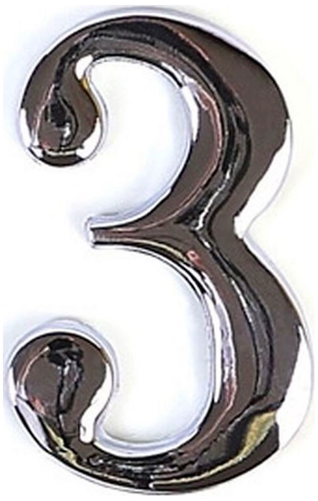 Цифра "3" самоклеящаяся Larvij 45х30 мм цинк хром