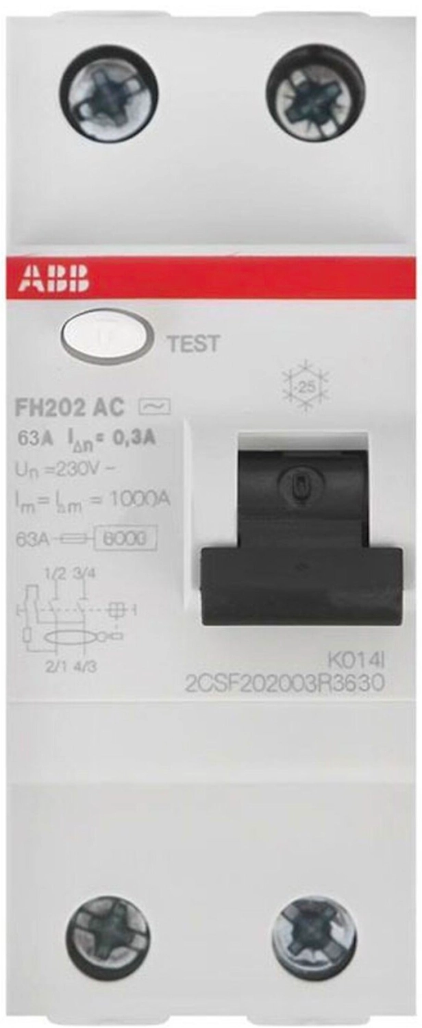 Дифференциальный выключатель ABB FH202 2 Р C 64 А 300 мА