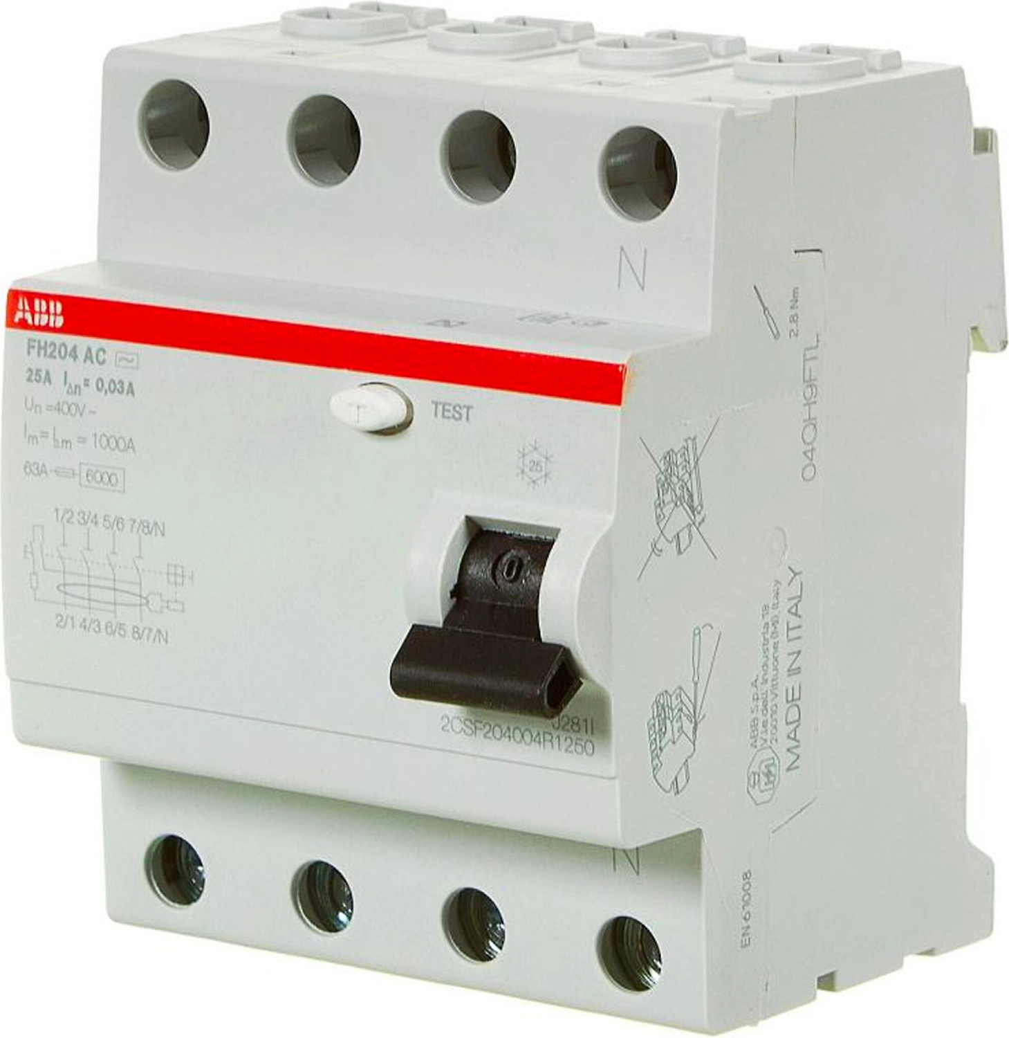 Дифференциальный выключатель ABB F204 4Р АС 25 A 30 мA