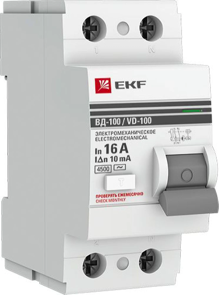 Дифференциальный выключатель EKF PROxima 2P C16 A 4,5 кА
