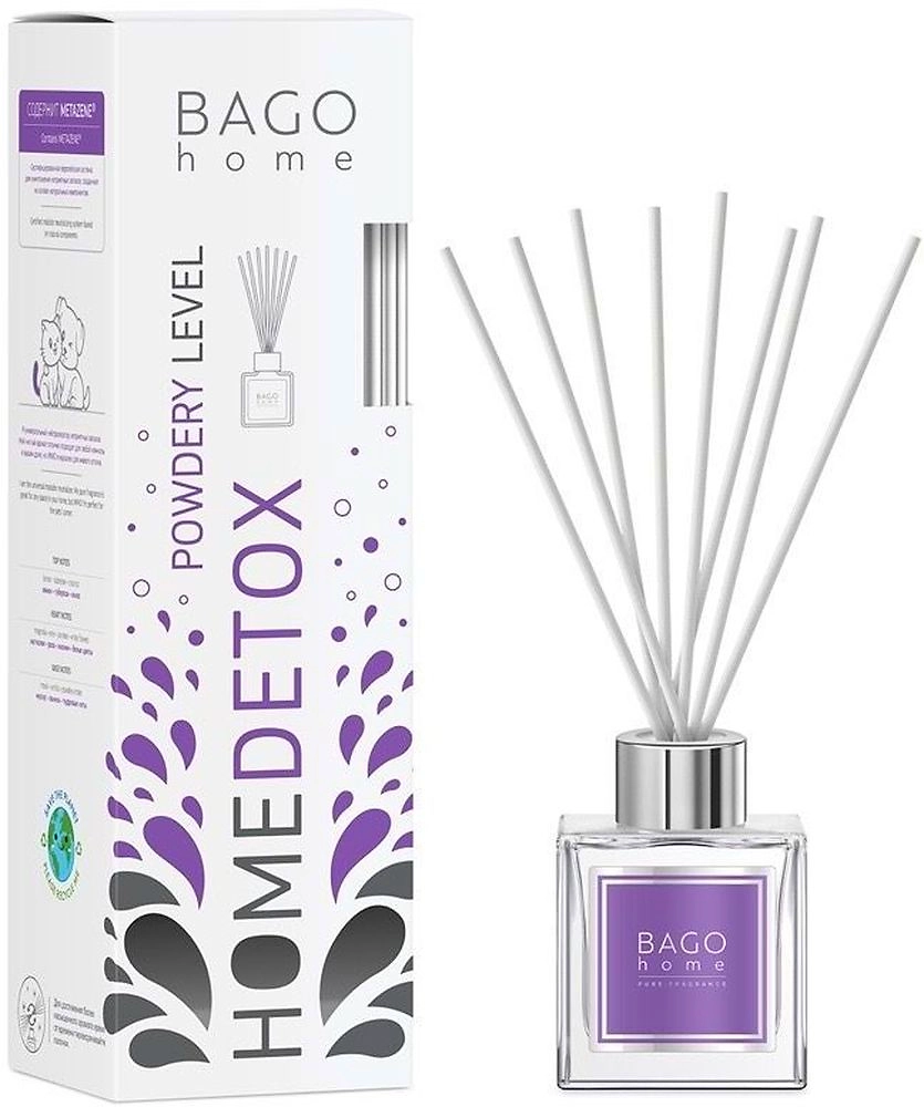 Диффузор ароматический BAGO home нейтрализатор запахов пудровый 100 мл