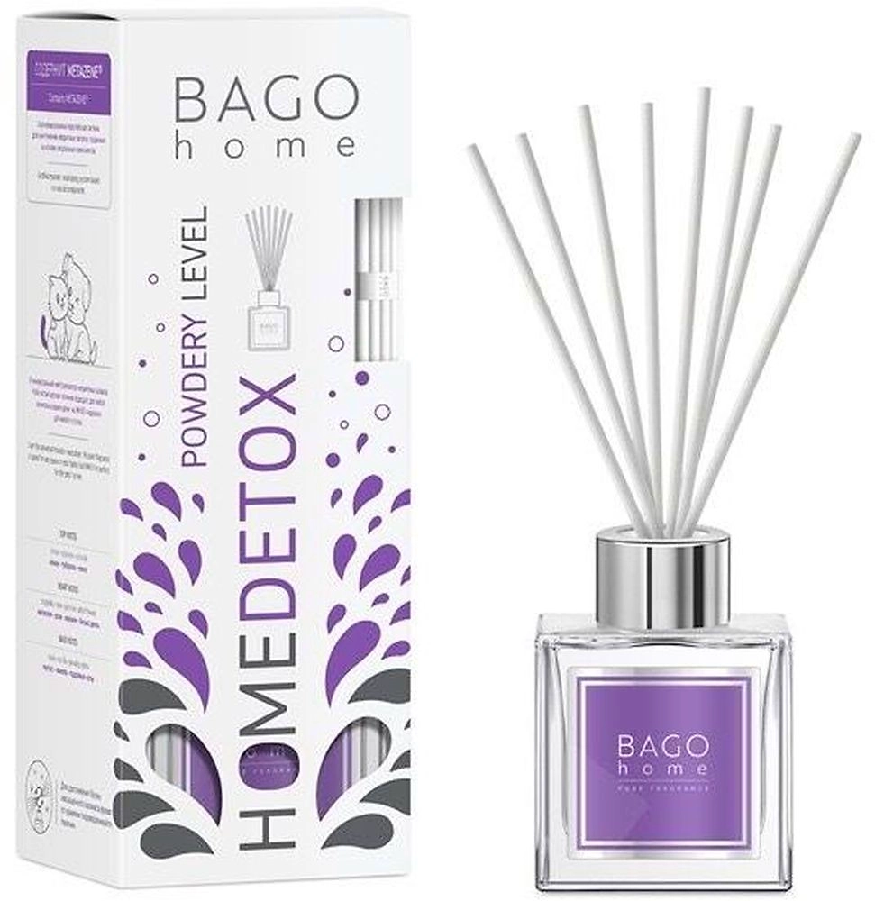 Диффузор ароматический BAGO home нейтрализатор запахов пудровый 50 мл