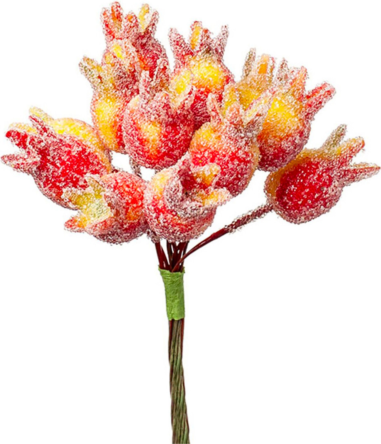 Декоративные ягоды заснеженные красно-желтые 11x10x10 cм 12 шт