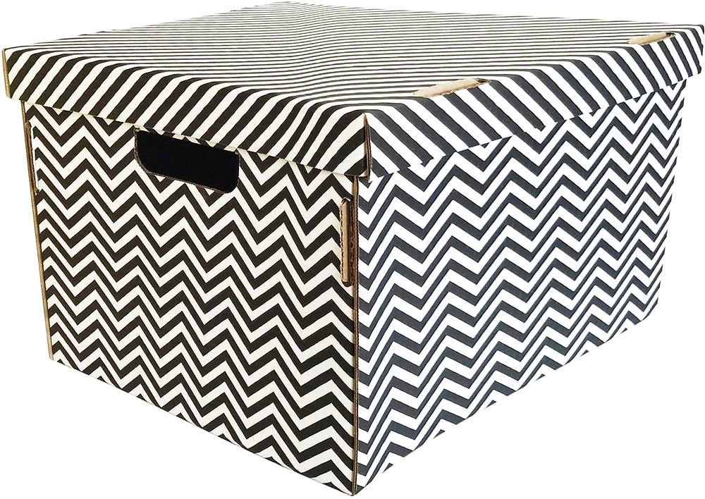 Складная коробка гардеробная с крышкой "Зигзаги", Д280 Ш370 В180, черный, белый