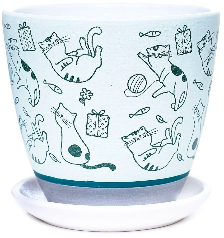 Горшок керамический Коты зеленый D15н13