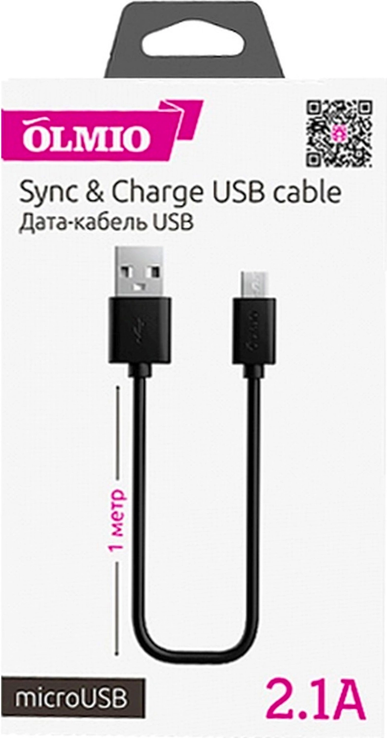 Кабель для телефона Olmio USB A (Male) - micro-USB (Male) черный 1 м
