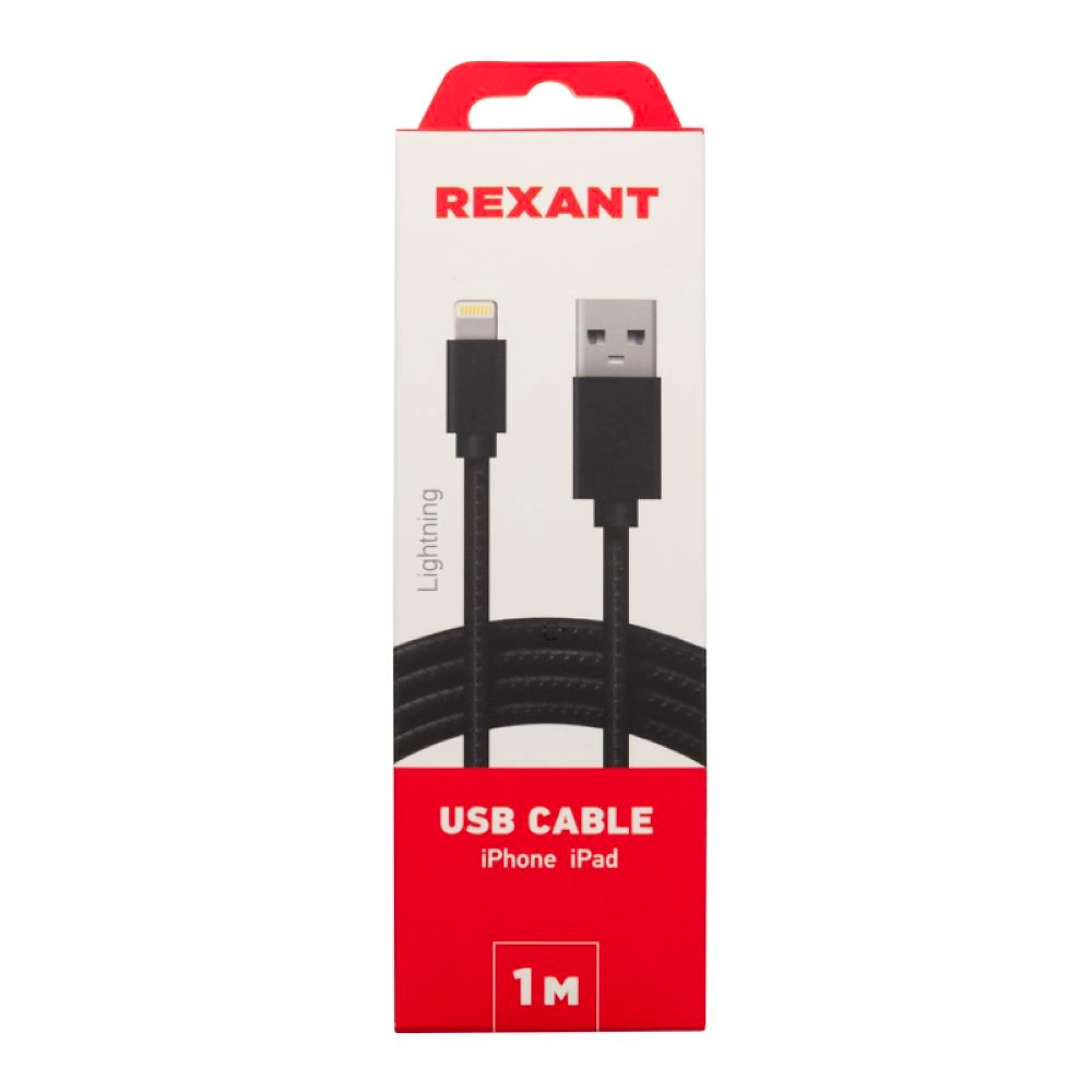 Кабель REXANT USB-Lightning 1 м черный