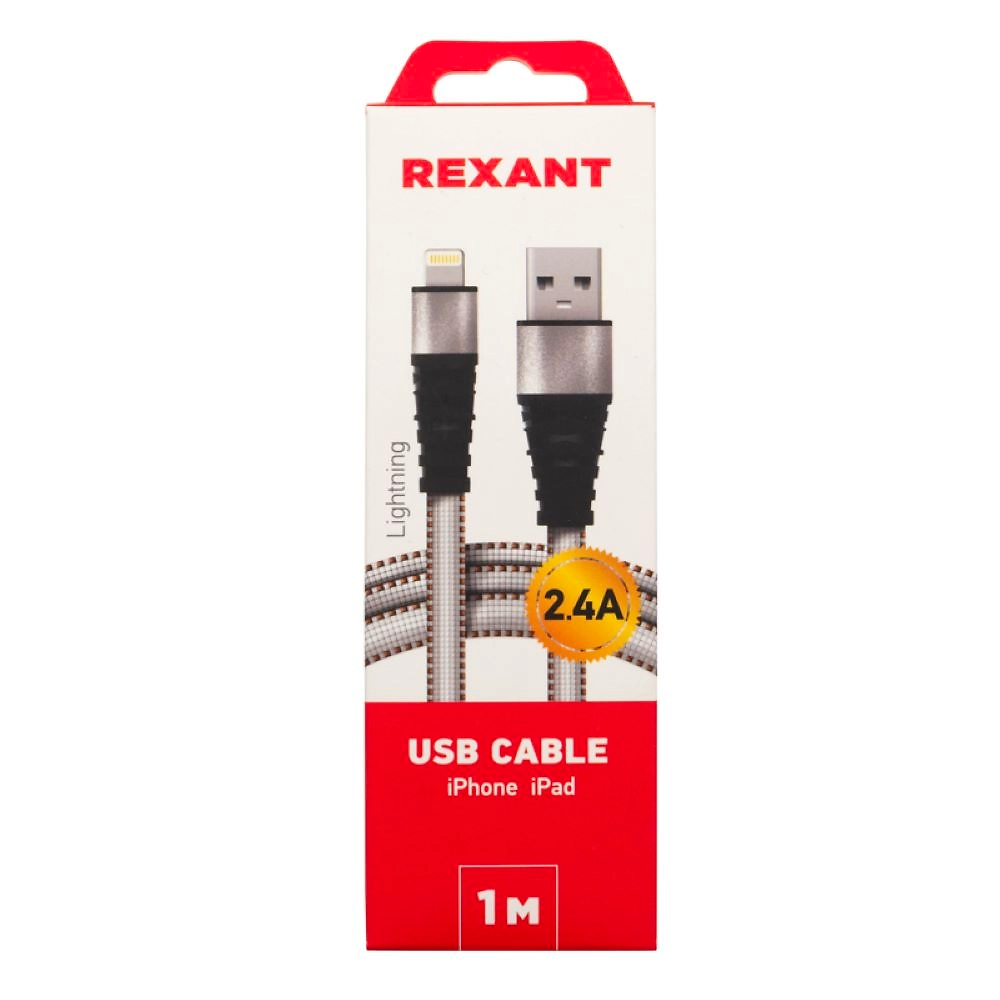 Кабель REXANT USB-Lightning 2,4 A 1 м белый