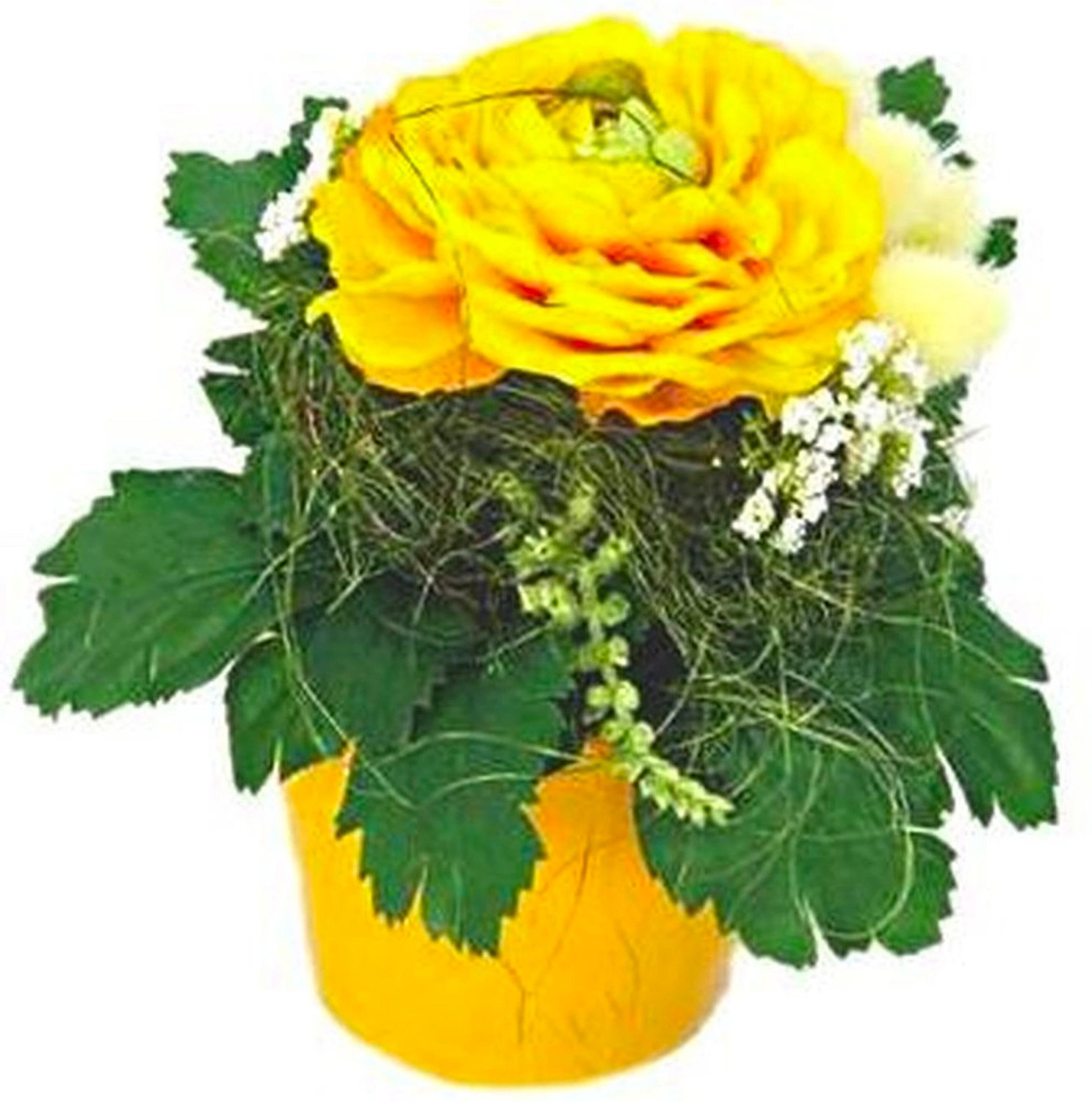 Искусственный цветок лютик 15 см желтый в горшке
