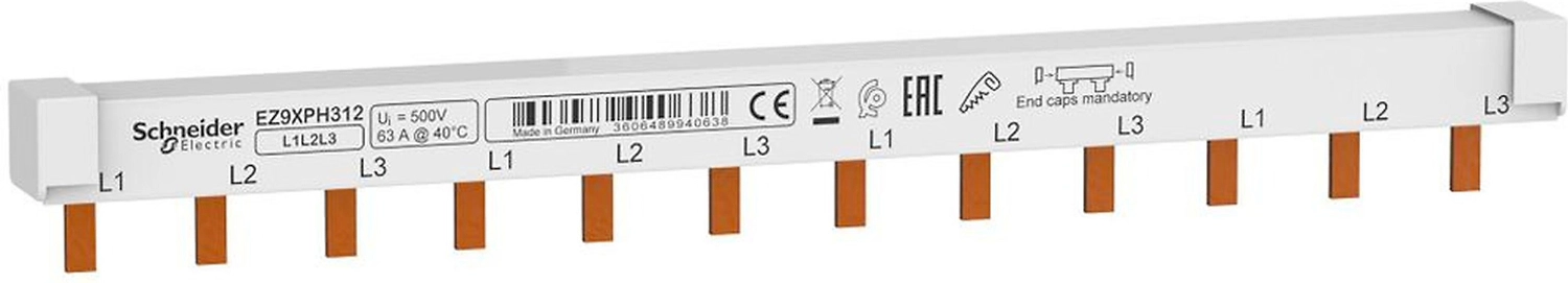 Шина гребенчатая Schneider Electric Easy9 pin 3п 12 модулей 63 А 220 мм
