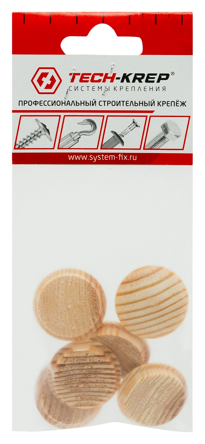 Заглушка деревянная на отверстие 25 мм сосна (6 шт) Tech-Krep