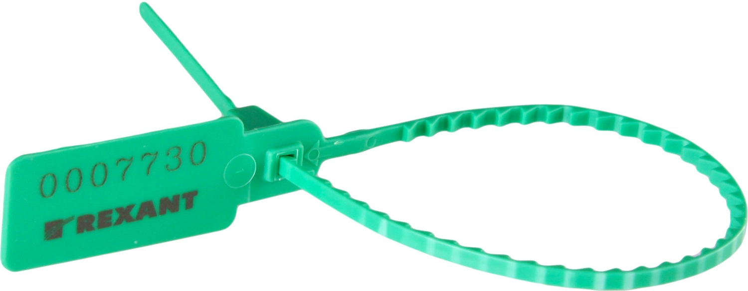 Пломба REXANT пластиковая номерная 255 мм зеленая 50 шт