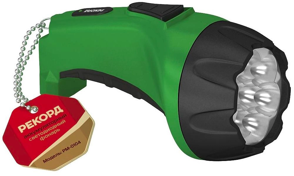 Фонарь аккумуляторный светодиодный РЕКОРД РМ-0107 зеленый 150Х75мм