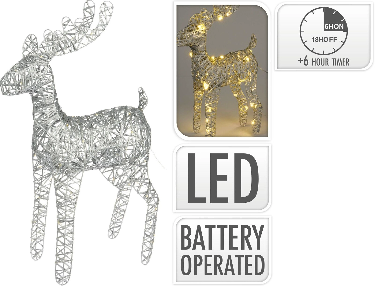 Световая композиция олень LED 60 см серебро