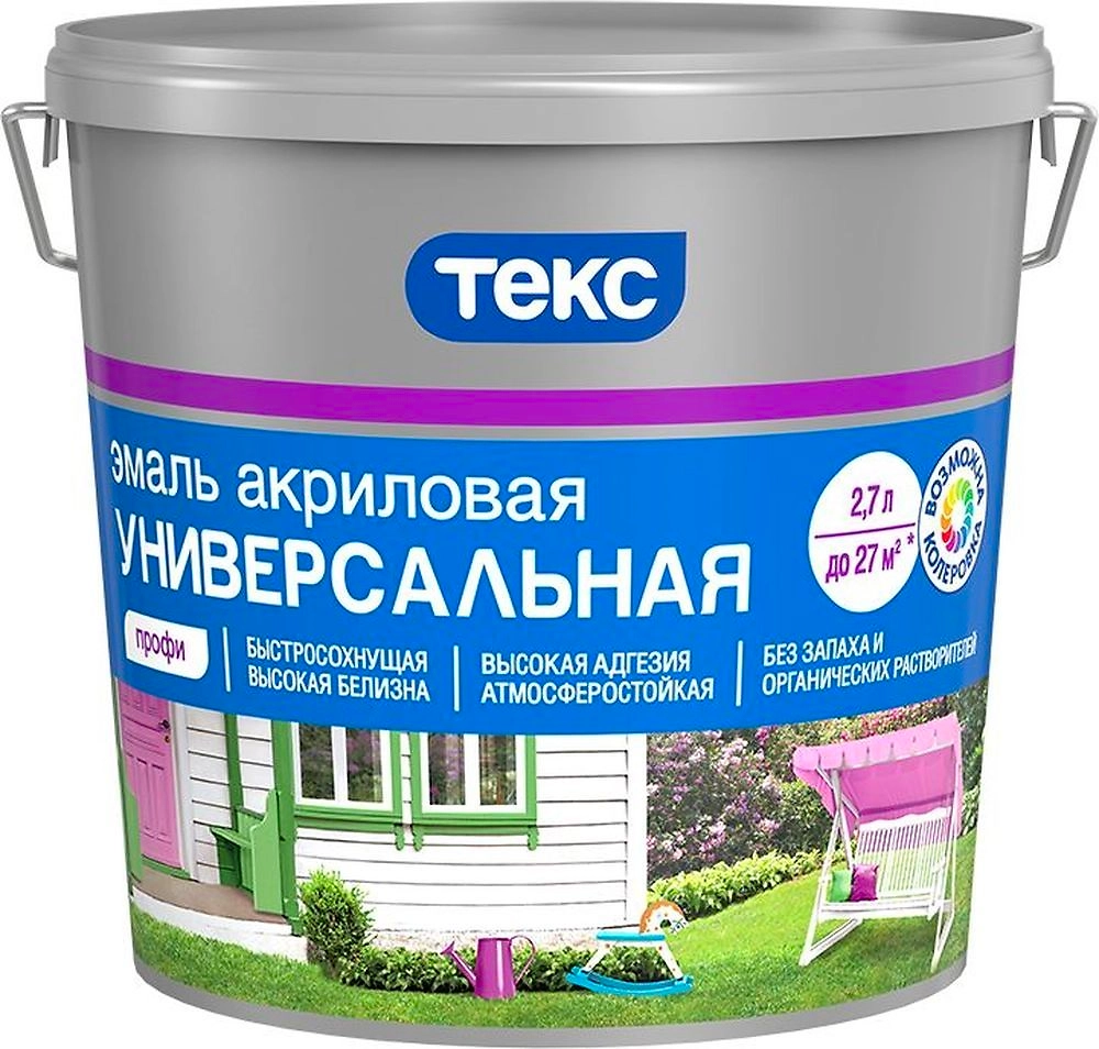 Эмаль ТЕКС Универсальная акриловая ПРОФИ белая матовая 2,7 л