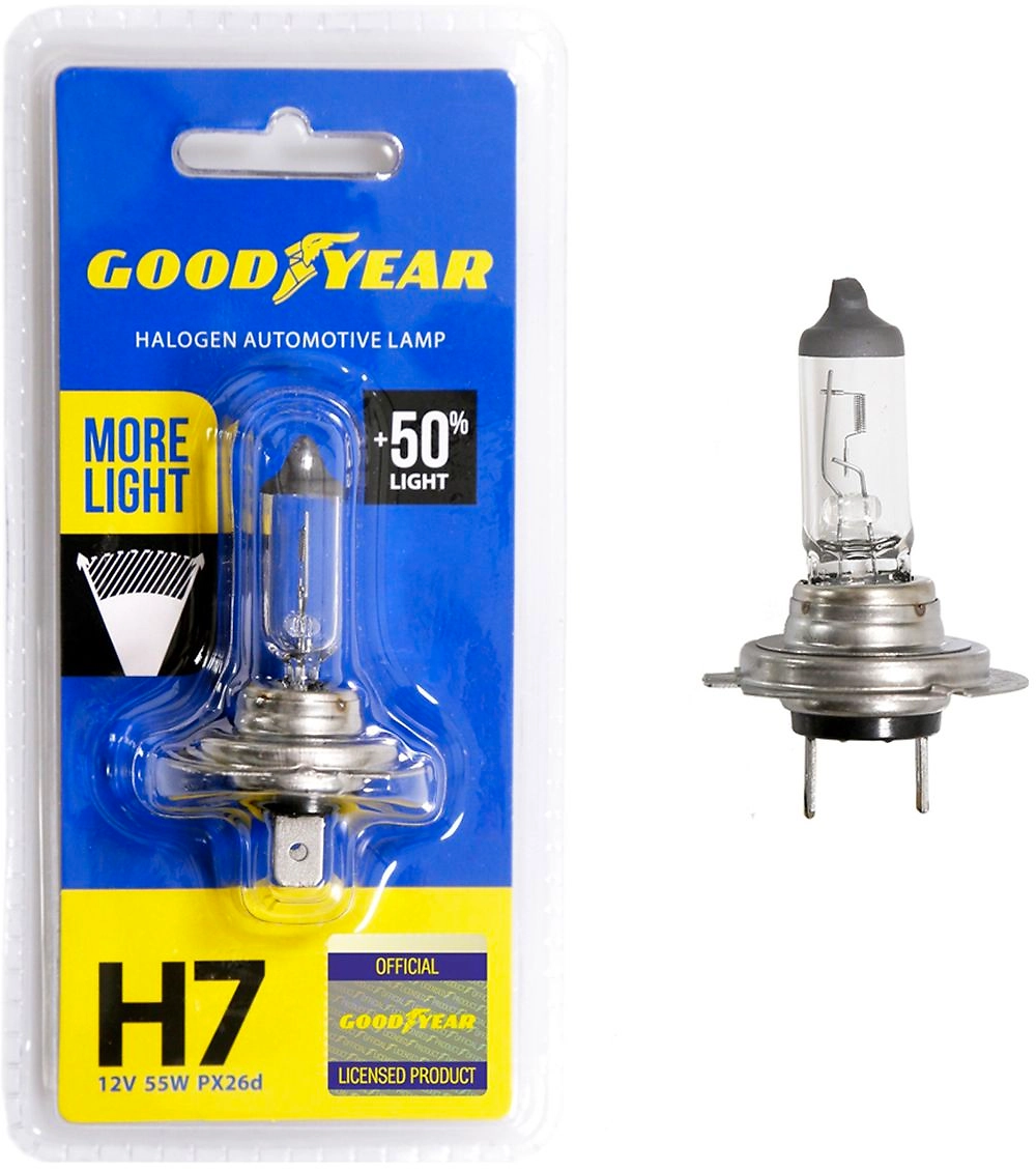 Лампа автомобильная галогенная Goodyear Н7 12V 55W PX26d More Light (блистер)