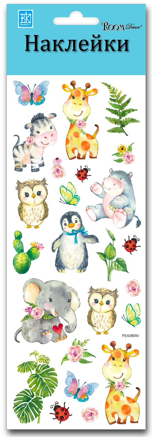 Наклейка декоративная Room Decor 3805 PEA мимишный зоопарк мини 10x25 см