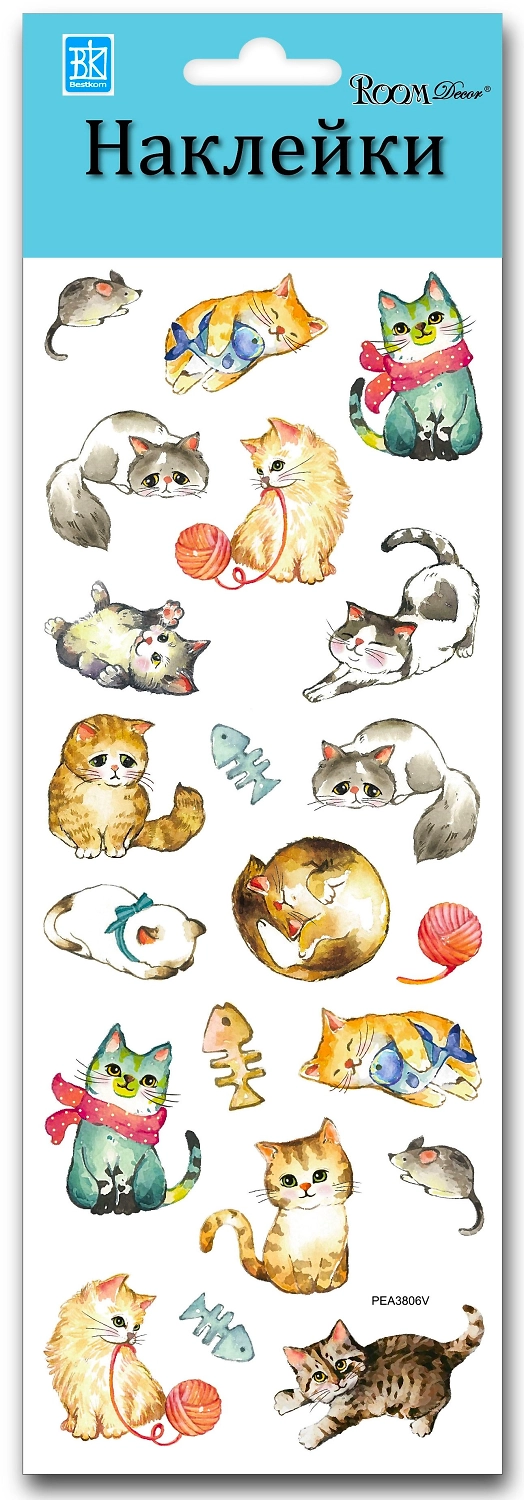 Наклейка декоративная Room Decor 3806 PEA мимишные кошечки мини 10x25 см