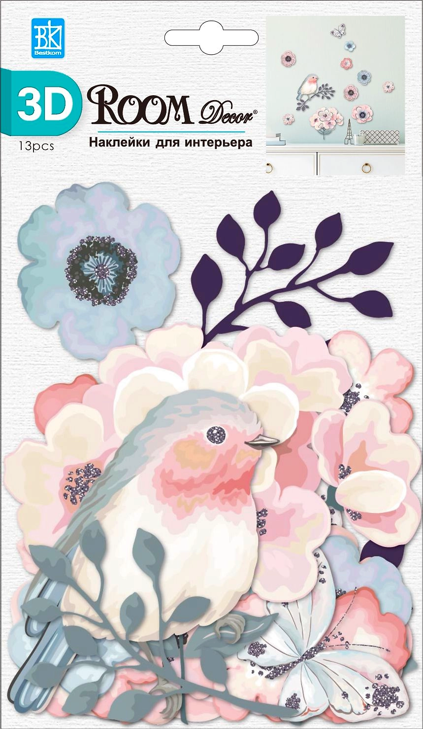 Наклейка декоративная Room Decor 0602 RLA аппликация птички 14,5x25 см