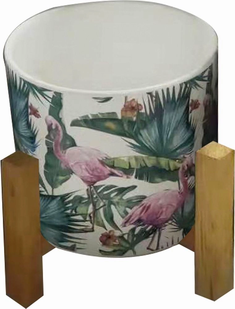 Горшок керамика с деревянной подставкой-2 D19 H19