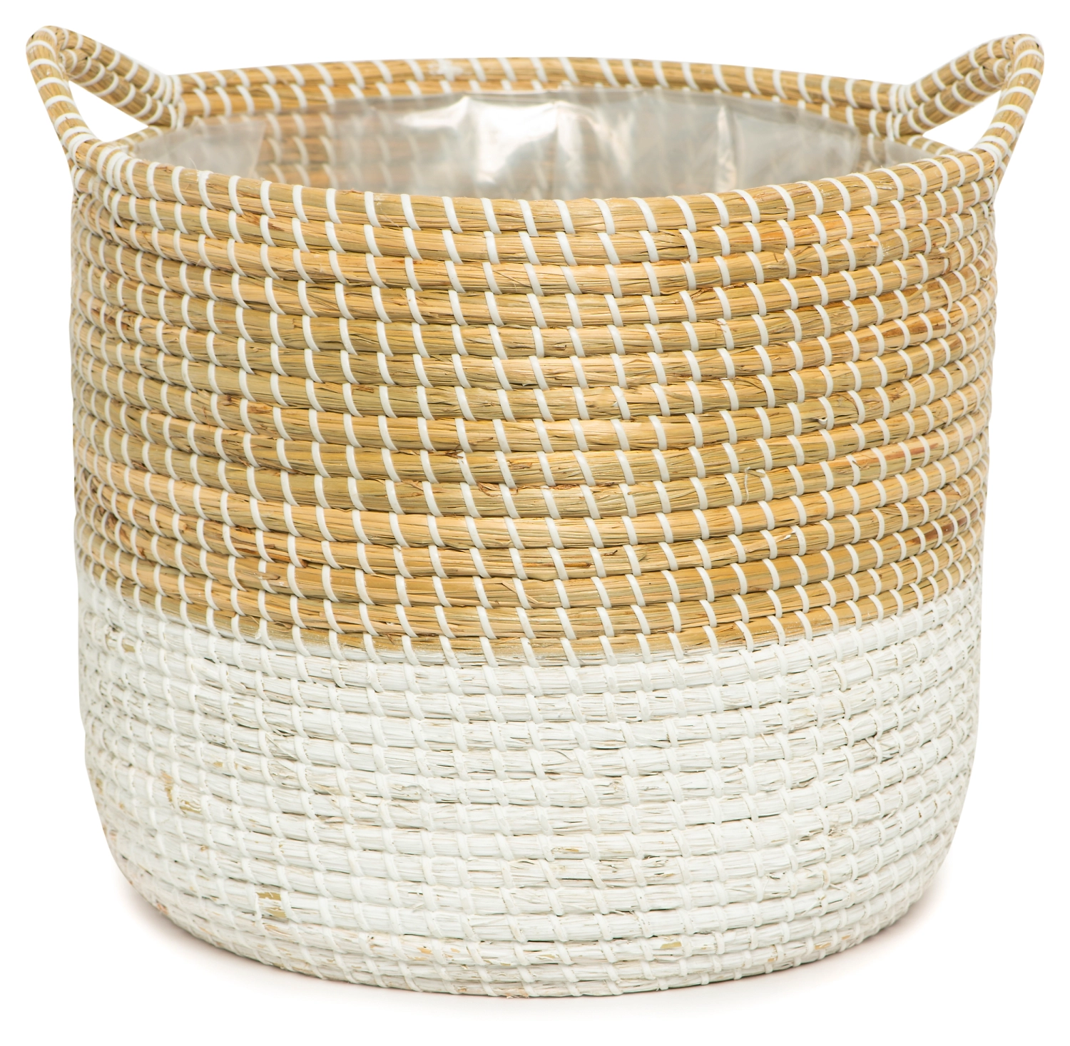 Кашпо плетеное с ручками белое D35 H32