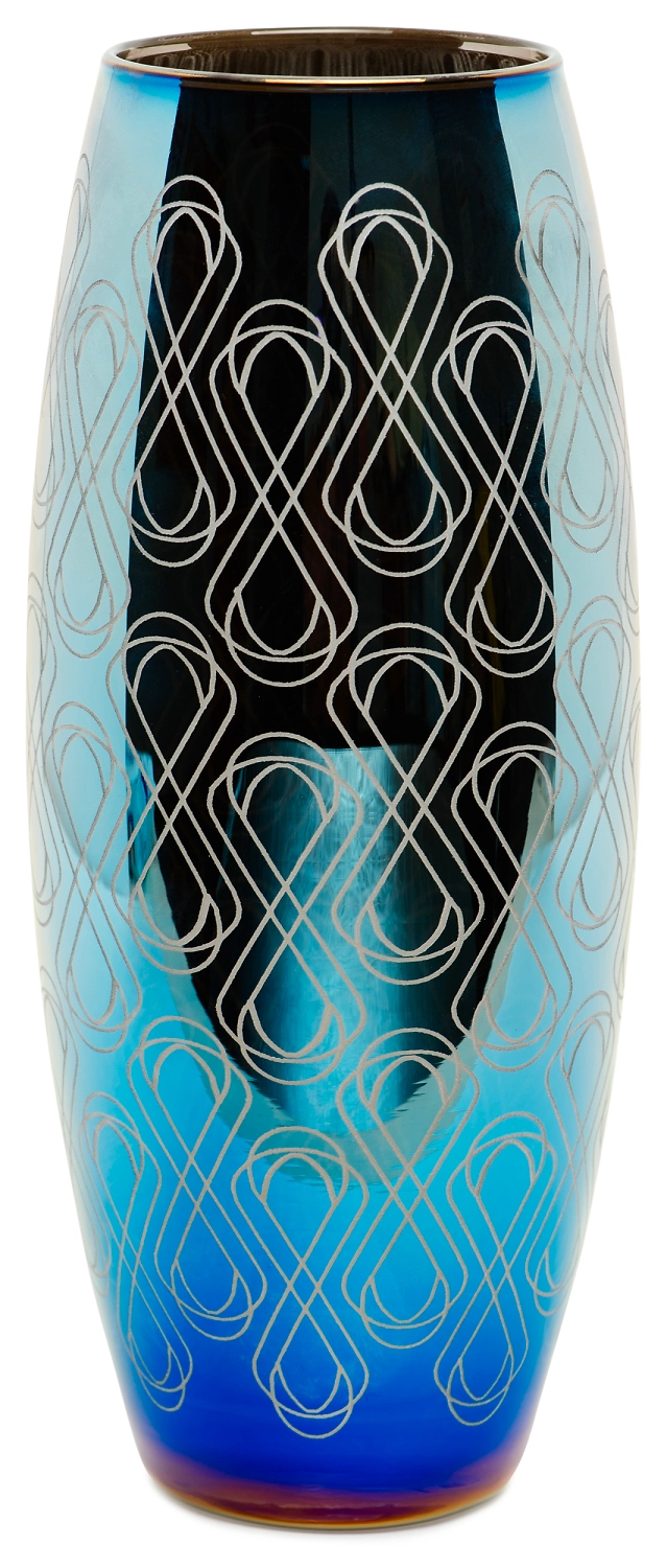 Ваза стеклянная GLASSSTAR лавандовый аметист с рисунком 10x26 см