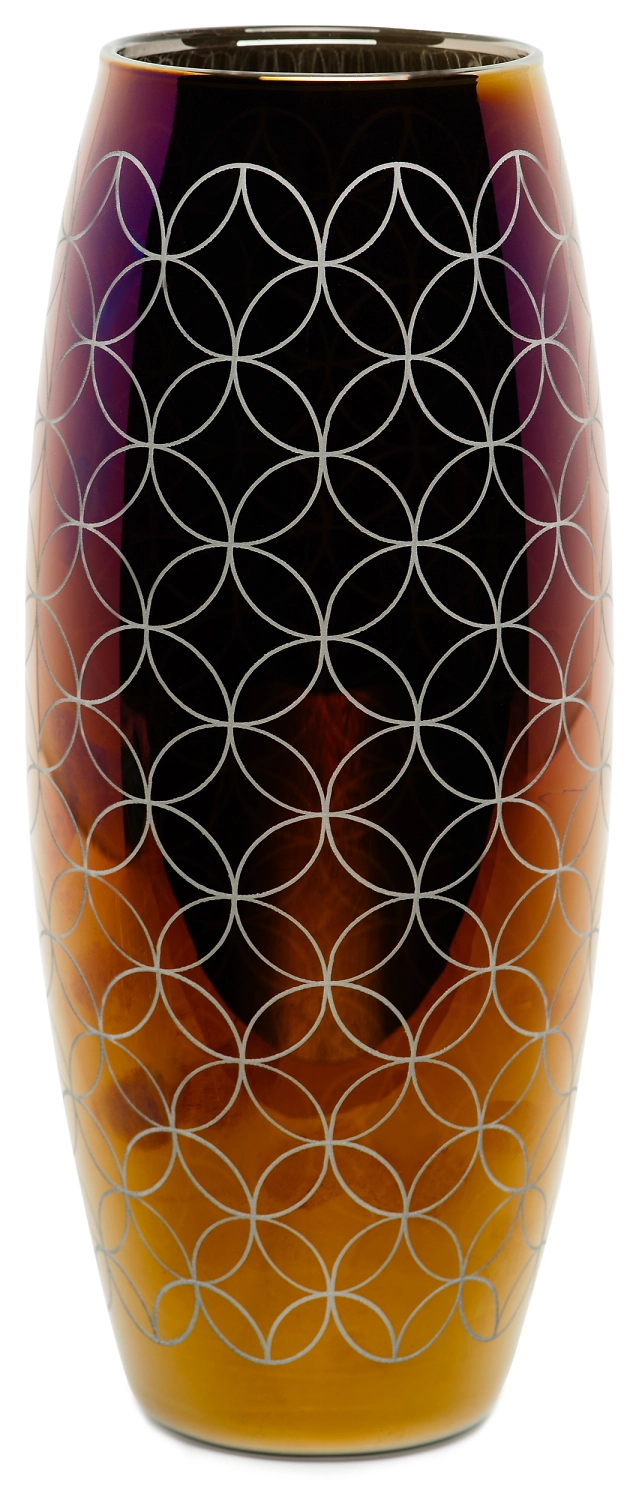 Ваза стеклянная GLASSSTAR коричневая фуксия с рисунком 10x26 см