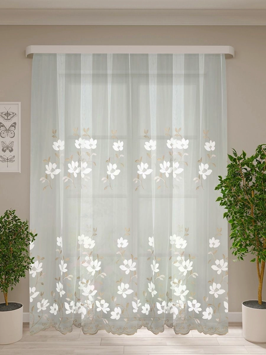 Штора тюлевая Василек коричневые узоры 300х270 см