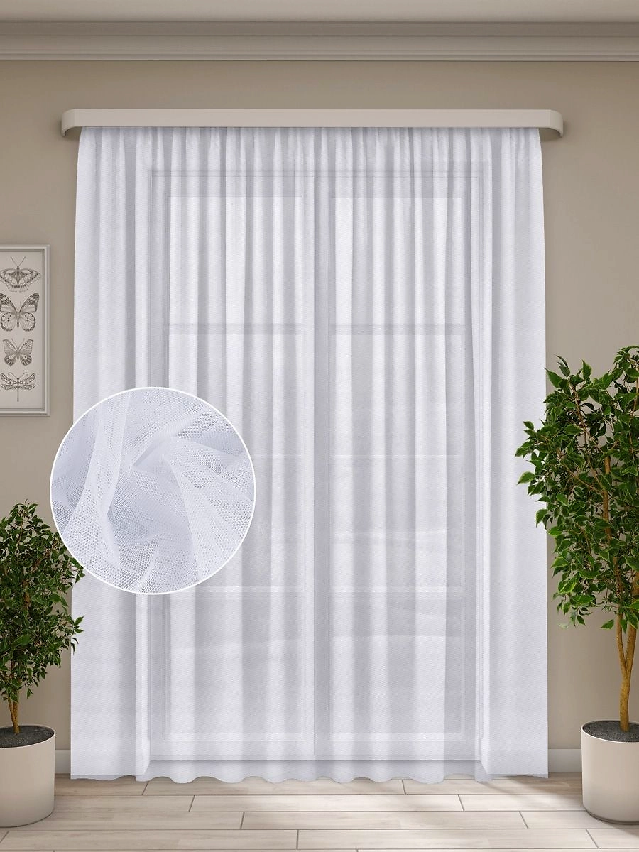 Штора тюлевая Сетка однотонная белая 300х270 см