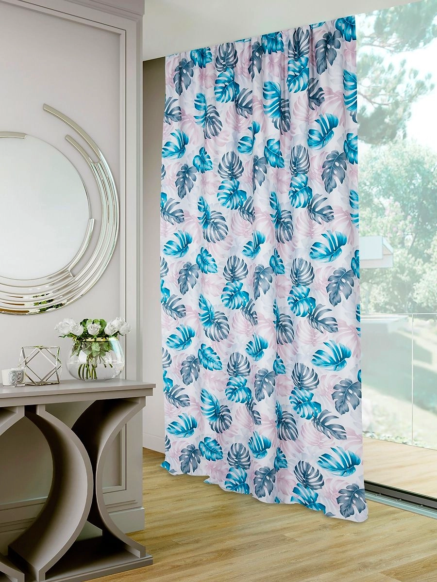 Штора рогожка Монстера синяя 200х270 см