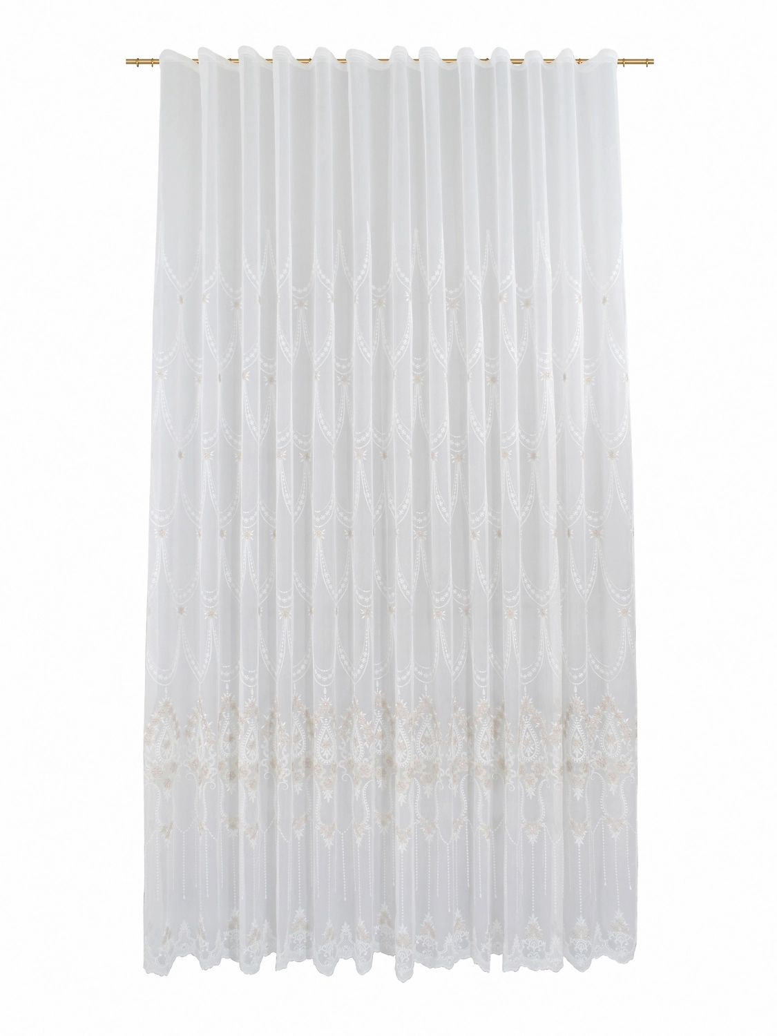 Штора тюль Вышивка бело-бежевая 300х280 см