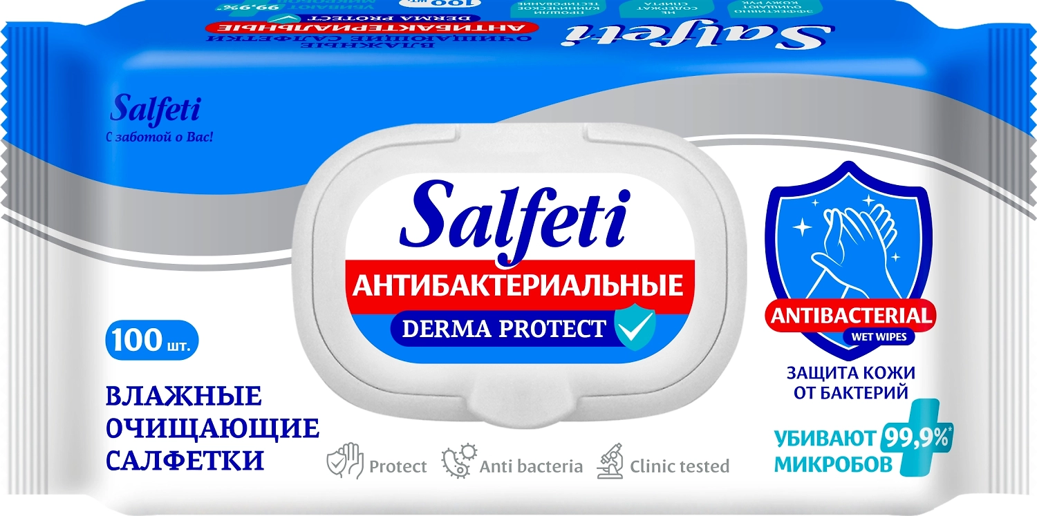 Влажная салфетка антибактериальная SALFETI гигиена 100 шт