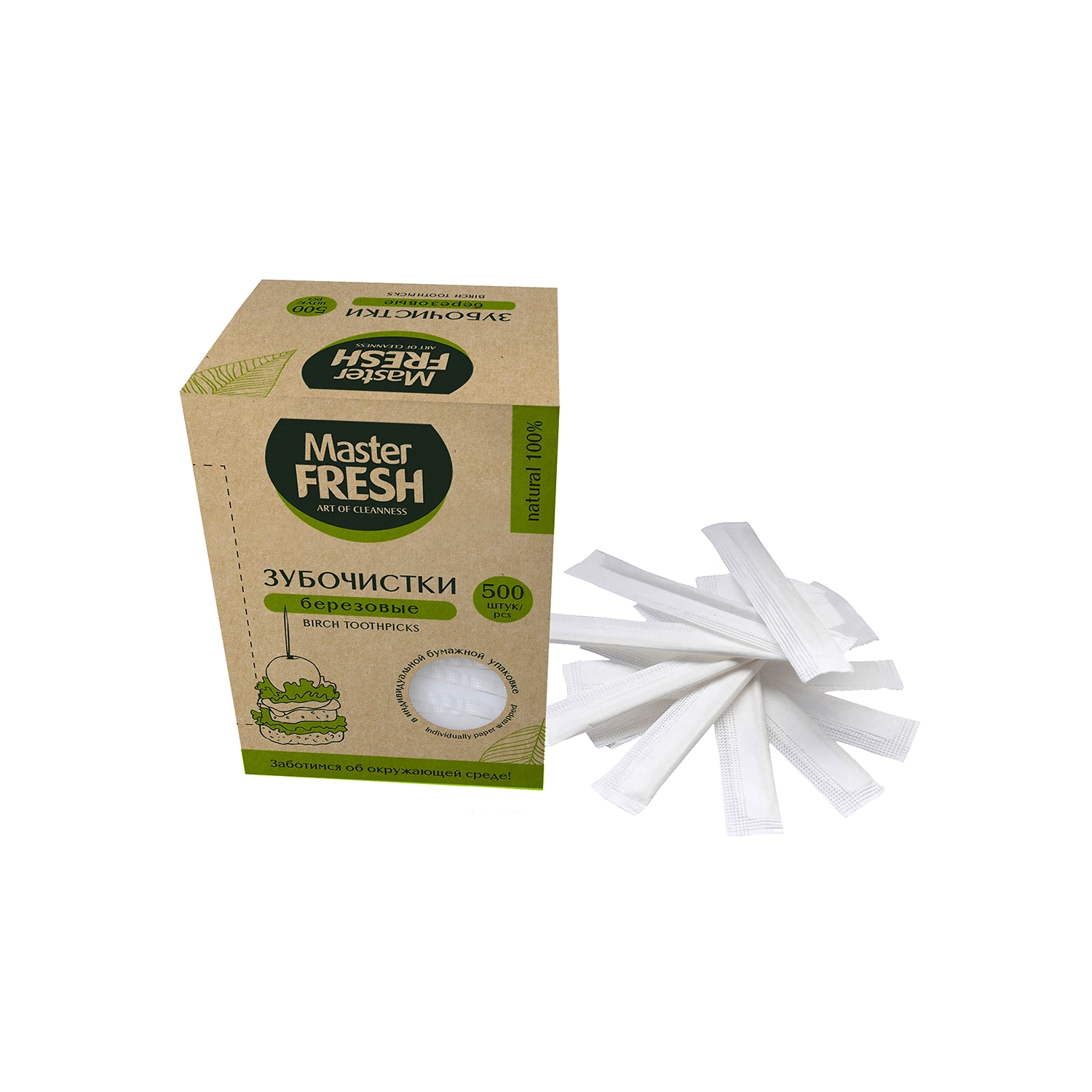 Зубочистки Mr. Fresh ЭКО 500 штук в индивидуальной упаковке