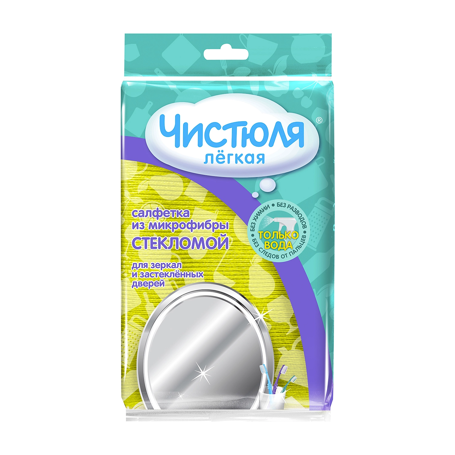 Салфетка Чистюля Стекломой из микрофибры, 1 шт