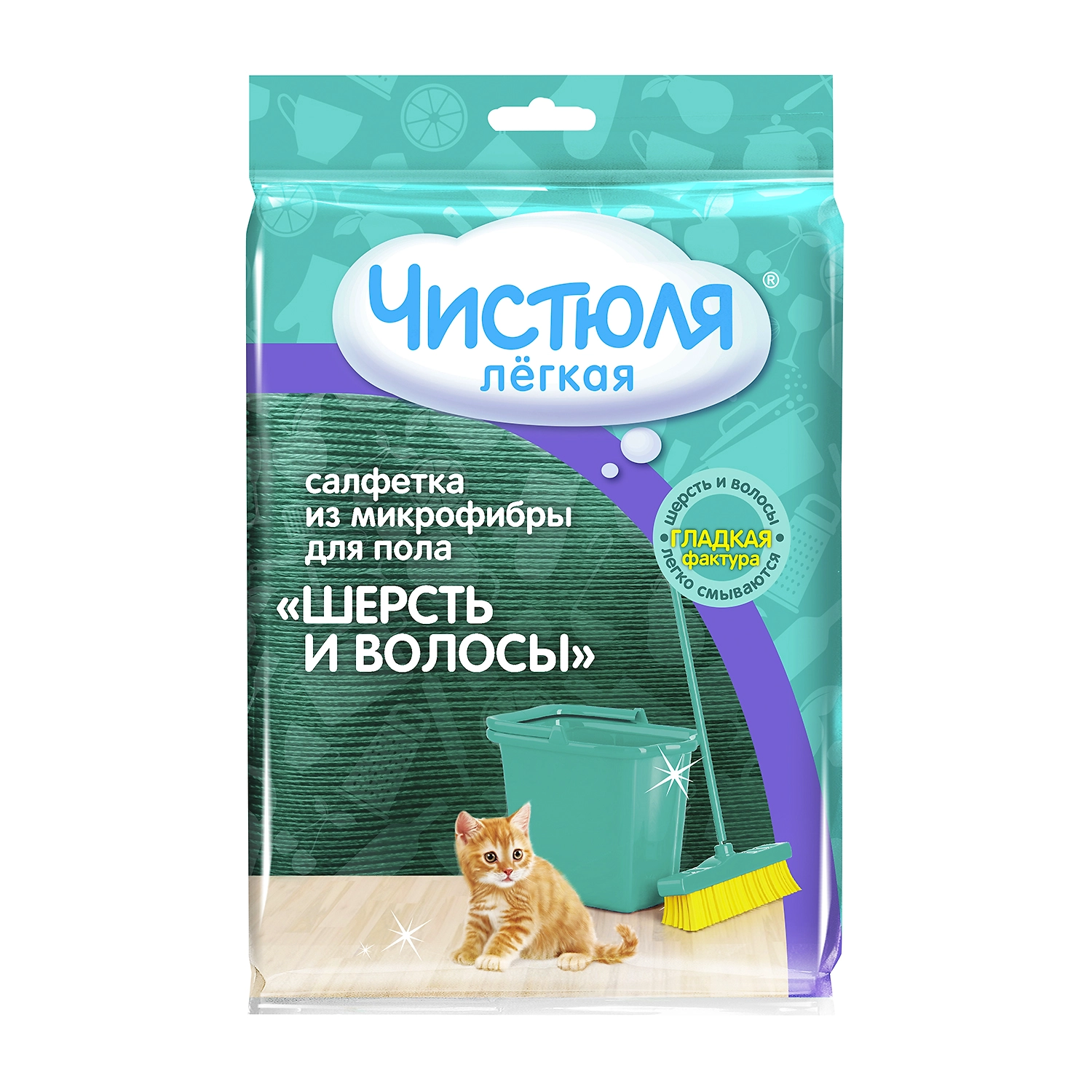 Салфетка для пола Чистюля Шерсть и волосы из микрофибры, 1 шт