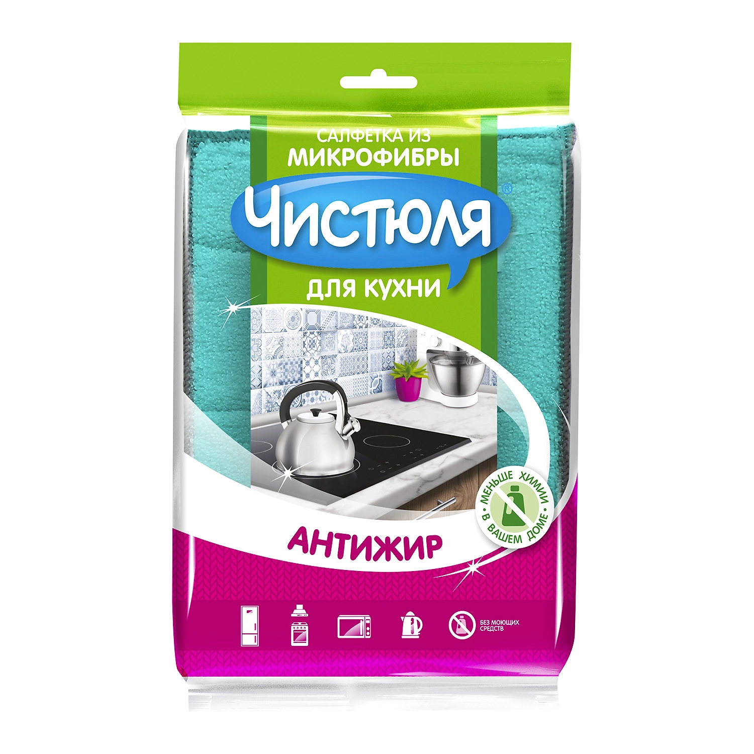 Салфетка для кухни Чистюля Антижир из микрофибры, 1 шт