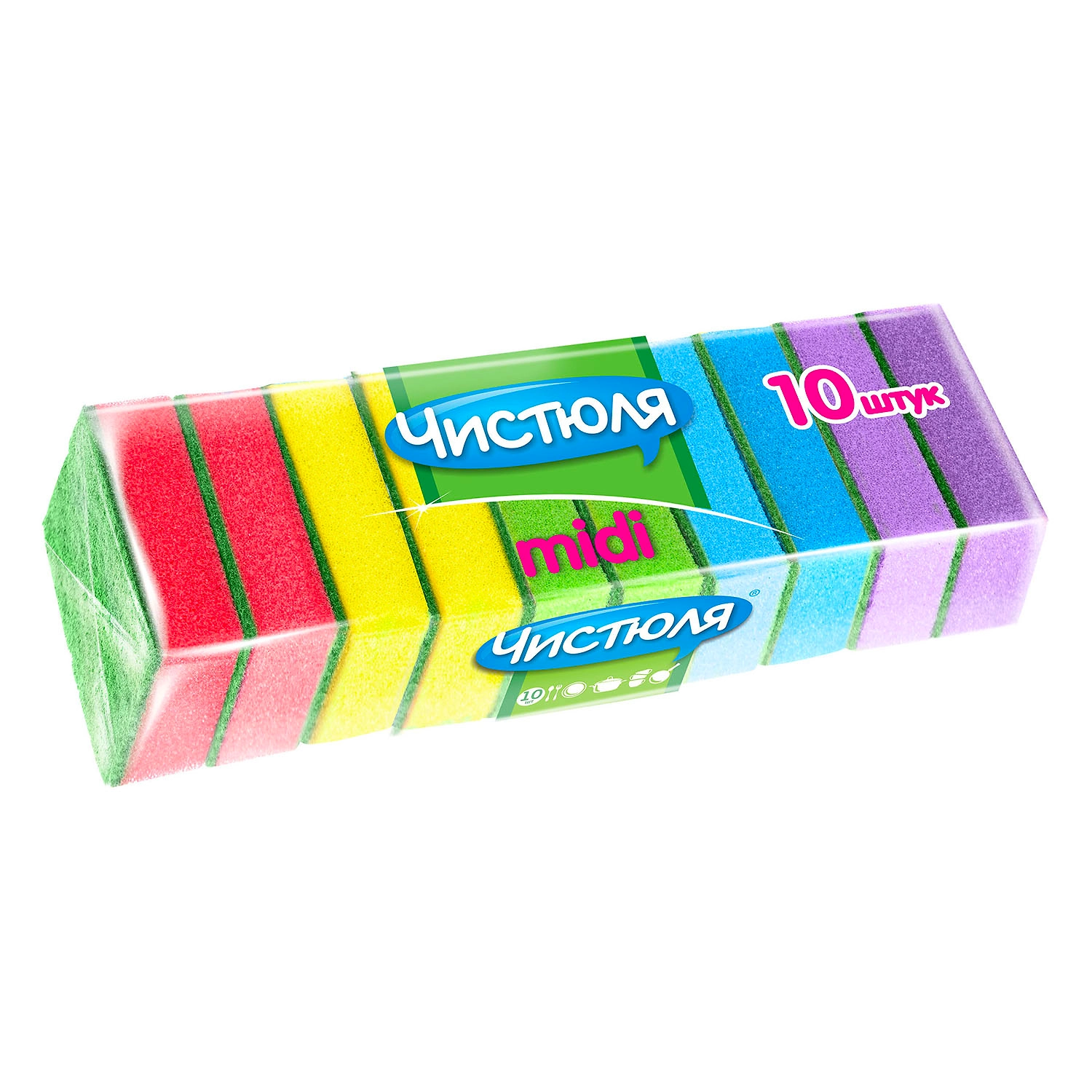 Губки с абразивом Чистюля Midi, 10 шт